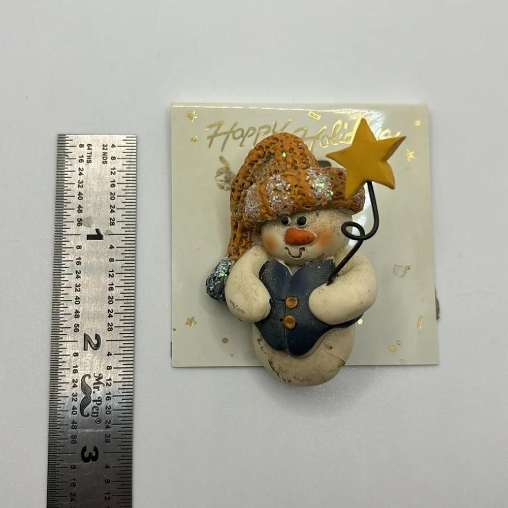 Vintage Happy‎ Holidays Snowman Pin Brooch Sparkle Hat Vest